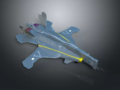 Modern Gray Fighter Jet Model With Yellow Stripes And Detailed Design 3d model