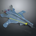Modern Gray Fighter Jet Model With Yellow Stripes And Detailed Design