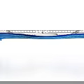 Exhibition Hall Ceiling Featuring Water Stains Metal Framework Blue Light Strips And Logo