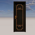 Black Wooden Entrance Door With Traditional Golden Decorative Patterns And Handle