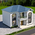 Modern Detached Villa Exterior With White Walls Large Windows And Front Lawn