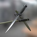 Crossed Military Saber and Folding Knife Tactical Weapon with Sharp Blades and Black Handles
