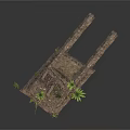 Modern Scene of Ancient Stone Wall Ruin Structure With Green Plants Growing