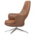 Brown Leather Leisure Chair With Armrests And Modern Metal Base Design