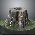 Natural Wooden Tree Stump Decor With Hollow Center And Grass Moss Accents