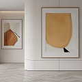 Abstract Paintings with Warm Beige Tones Hanging on White Walls in Modern Room