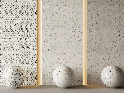 White Speckled Spheres On Light Colored Surface With Yellow Strip Lights And Speckled Wall 3d model