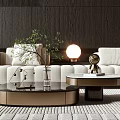 Stylish Coffee Table in Modern Living Room with White Sofa Spherical Lamp and Green Plant