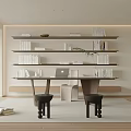 Modern Study Room Interior With Bookshelves Books Laptop Table Stools And Plants