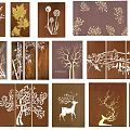 Decorative Nature Inspired Background Wall with Artistic Leaf Branch Flower Deer Bird Patterns 3d model