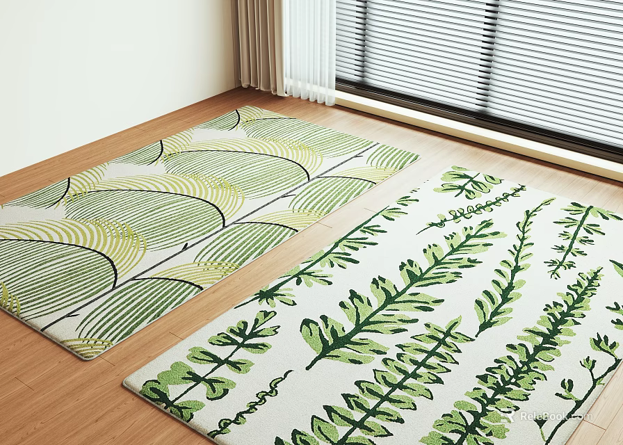 Square Area Rugs With Green Plant Patterns In Living Room 3d model 