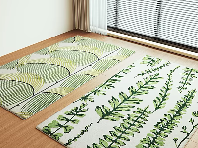 Square Area Rugs With Green Plant Patterns In Living Room 3d model