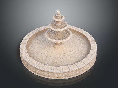 Multi Tiered Circular Stone Fountain With Decorative Carved Base And Ornate Design 3d model