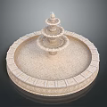 Multi Tiered Circular Stone Fountain With Decorative Carved Base And Ornate Design