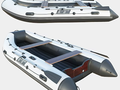Black And White Inflatable Boat With Wooden Floor And Compact Design 3d model