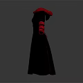 Stylish Black Long Coat With Red Fur Collar And Cuffs Decorative Buttons Design