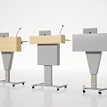 Modern Podiums With Wooden And Metal Design Featuring Perforated Panels And Mobile Wheels