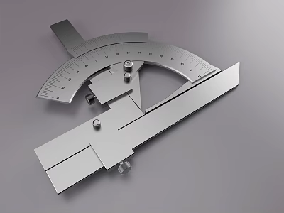 Silver Metal Protractor Measuring Tool With Adjustable Parts And Scale 3d model