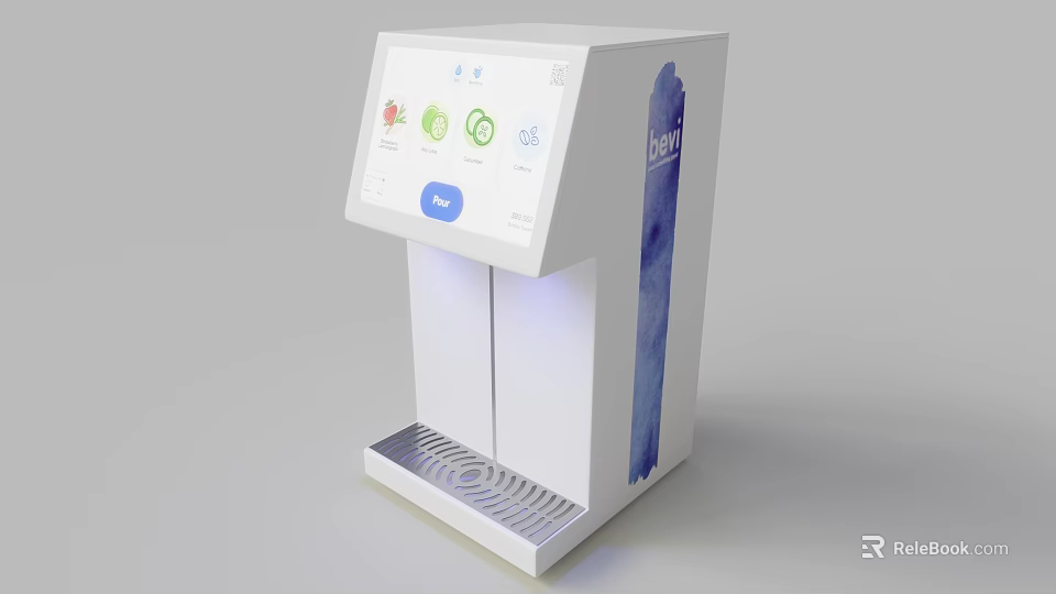 Modern White Household Electric Water Dispenser With Digital Display Blue Accents And Water Tray 3d model 