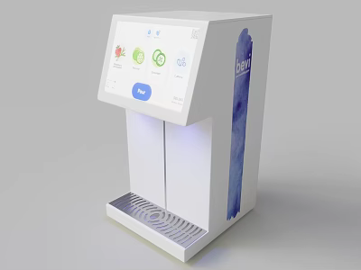 Modern White Household Electric Water Dispenser With Digital Display Blue Accents And Water Tray 3d model