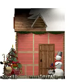 Festive Christmas Scene With Red Barn Snowman Decorated Tree Sleigh And Reindeer Ornaments