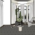 Elegant Single Sofa in Bright Living Room with White Curtains Cactus Coffee Table and Rug