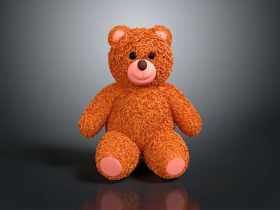 Fluffy Orange Teddy Bear Doll Sitting With Black Eyes Brown Nose Pink Paws 3d model