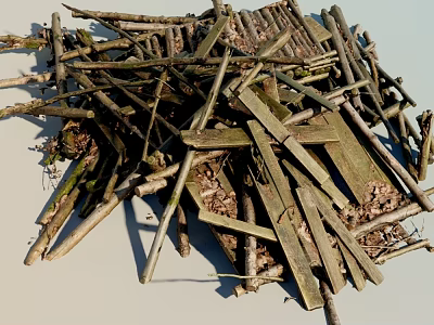 Reclaimed Wood And Stone Scrap Pieces With Natural Texture And Rustic Charm 3d model