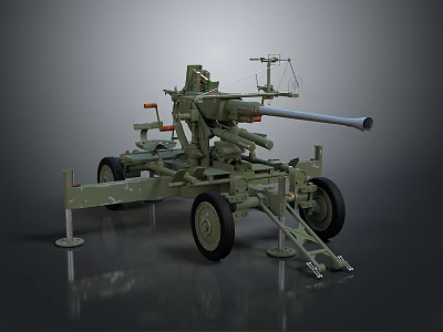 Military Artillery Weapon With Mobile Wheels And Support Structure Design 3d model