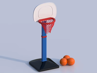 Basketball Sports Equipment With White Backboard Red Rim Blue Pole Black Base And Orange Basketballs 3d model