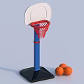 Basketball Sports Equipment With White Backboard Red Rim Blue Pole Black Base And Orange Basketballs