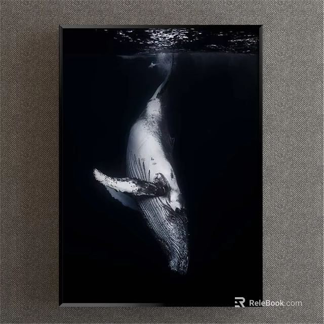 Whale Animal Painting In Black And White Underwater Ocean Scene Artwork 3d model 