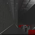 Stylish Modern Bar Interior With Red Lighting Black Walls And Reception Counter