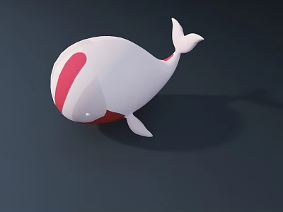 Cute White Whale Doll With Red Accents And Simple Design For Decoration 3d model