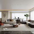 Modern Living And Dining Room Interior With Sofa Set TV Wall And Decorative Lighting