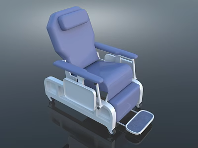 Blue And White Medical Recliner With Wheels And Footrest For Patient Care 3d model