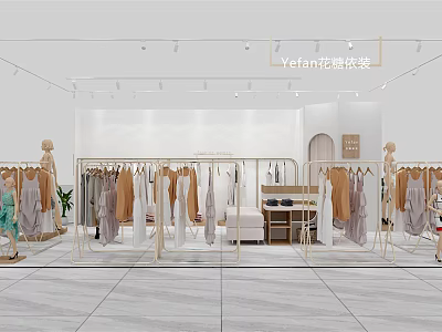 Bright Modern Clothing Store Interior With Clothing Racks Mannequins Apparel And Plants 3d model
