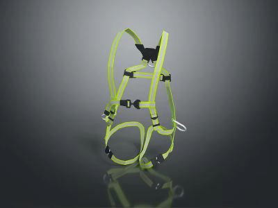 Man Using Fluorescent Green Safety Harness With Black Buckles And Adjustable Straps 3d model