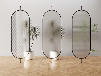 Modern Glass Partition Glass Screen Frosted Glass Porch Partition Striped Glass Screen 3d model