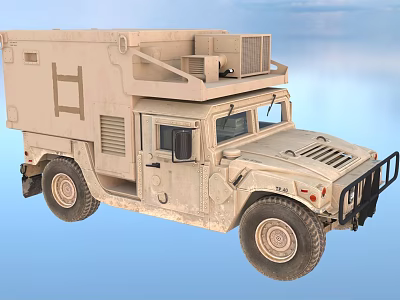 Military Style Utility Vehicle With Sand Color Roof Equipment And Off Road Tires 3d model