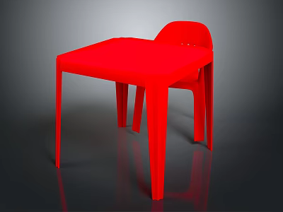 Red Modern Plastic Table And Chair Set With Sleek Design And Simple Structure 3d model