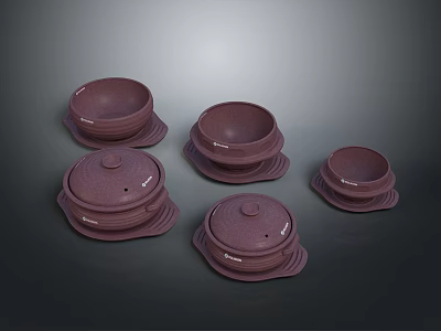 Brown Ceramic Bowls With Lids Set of Five for Kitchen Dining Collection 3d model