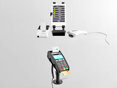 Efficient Commercial Equipment Setup With POS Terminal Receipt Printer And Barcode Scanner 3d model