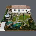 Charming Guesthouse Building With Courtyard Lush Greenery Stone Pathway And Red Tile Roof