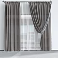 Gray Curtains With White Sheer Panels In Modern Window Interior Design 3d model