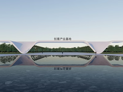 Modern Creative Industry Base Entrance Gate With Night View And Water Reflection 3d model