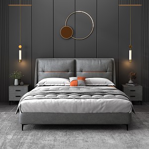 Modern background double bed 3d model