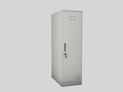White Tall Entryway Side Cabinet With Lockable Door And Ventilation Holes 3d model