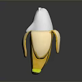 Cute White Cat Character Sitting Inside Peeled Banana Fruit Design Concept
