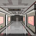 Spacious Subway Station Corridor With Red Billboards Exit Signs Shiny Floor And Modern Ceiling Design